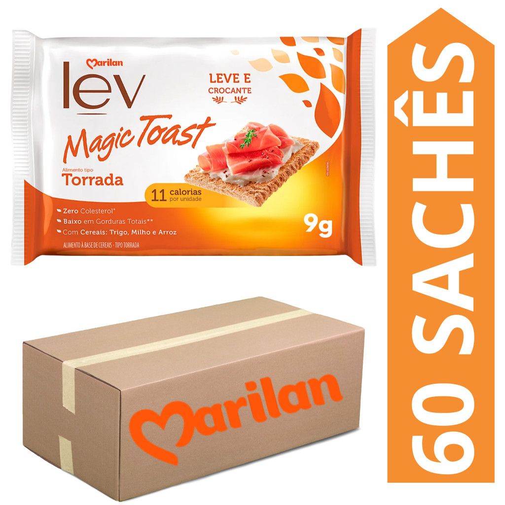 Kit 60 Sachês Torrada Lev Magic Toast Marilan 9g