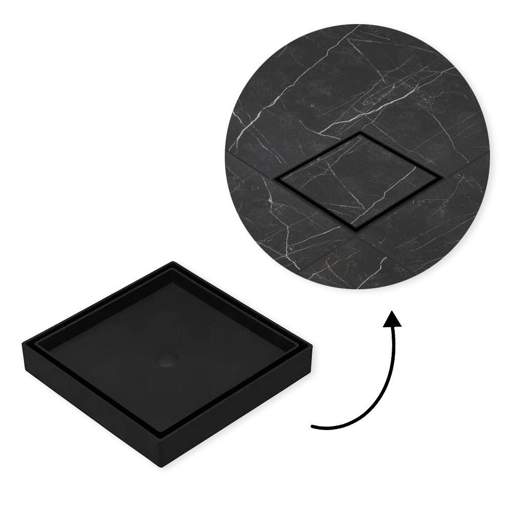 Ralo Oculto Quadrado 10x10cm Preto Sistema Sifonado Para Pisos Porcelanato