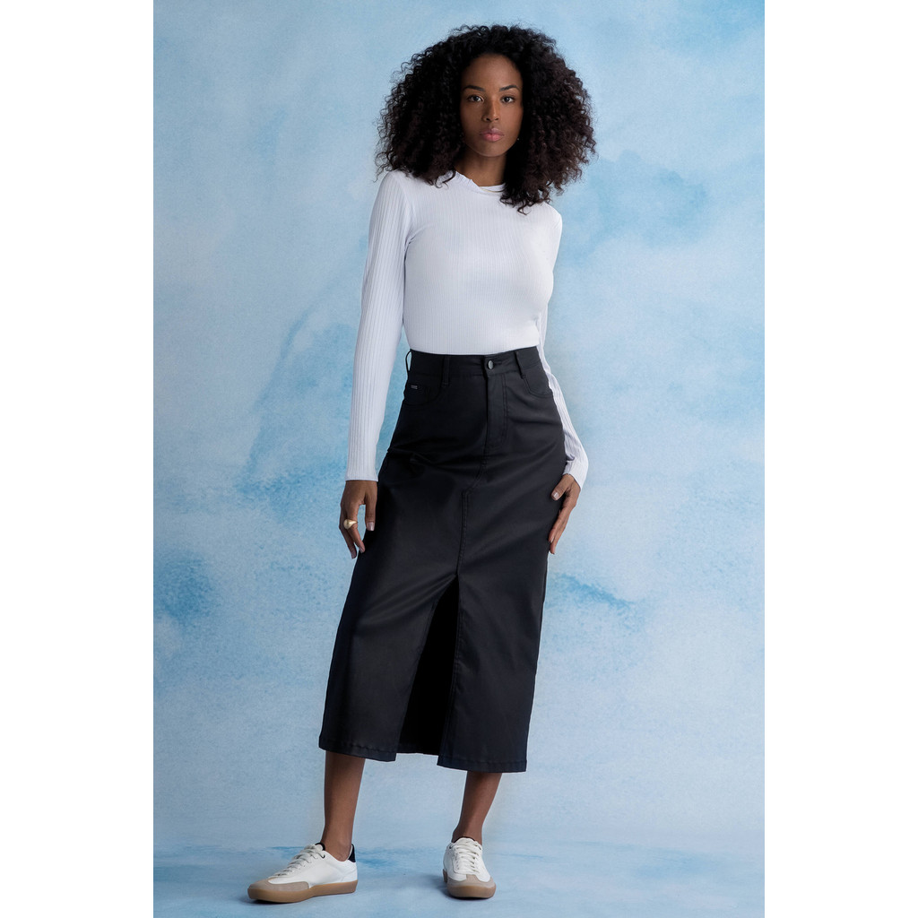Saia Feminina Midi Resinada Marialícia Preto - Women Clothes
