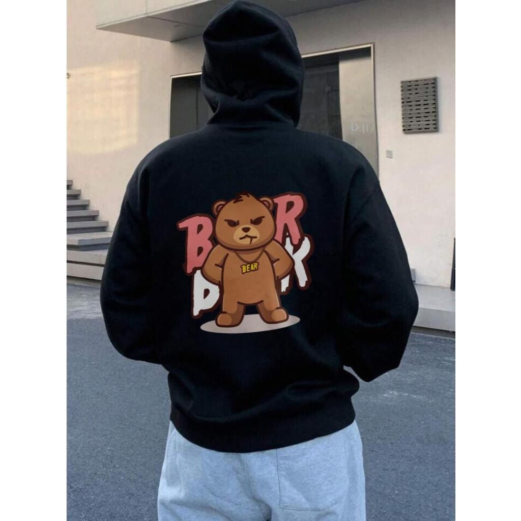 Moletom Canguru Com Capuz Unissex Masculino e Feminino Algodão Flanelado Lançamento Urso De Colar Bear Nas Costas