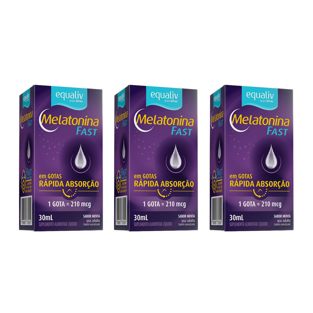 Kit 3 Melatonina Fast 30ml Gotas Sabor Menta - Equaliv