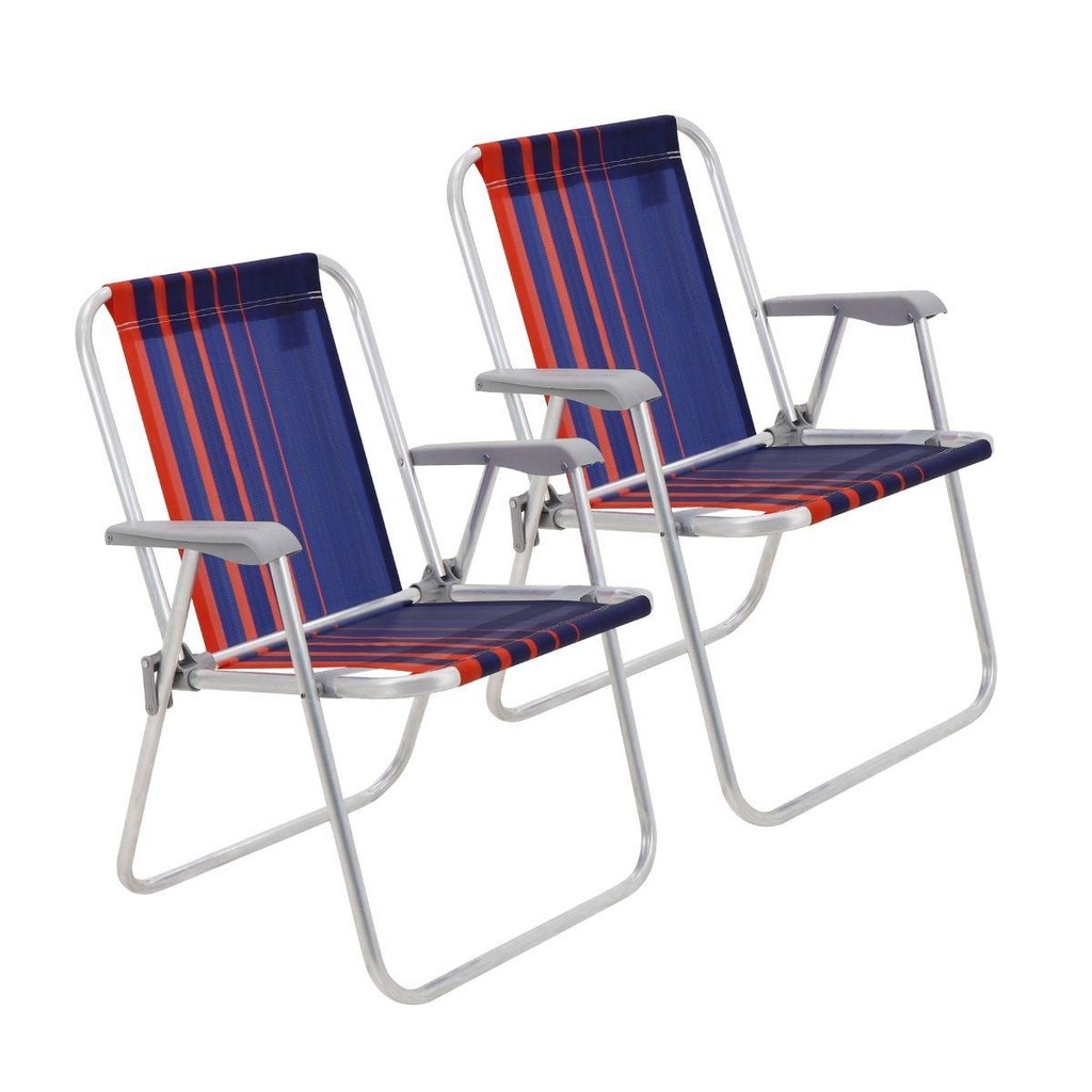 Kit 2 Cadeira de Praia Camping Alumínio Samoa Azul Marinho Tramontina em Oferta na Shopee