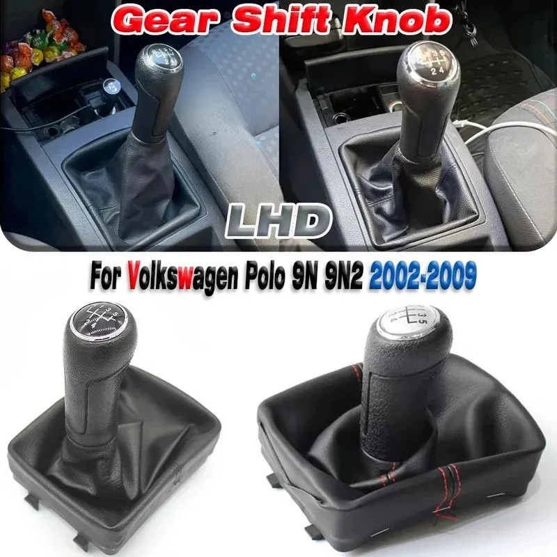 Para Volkswagen VW Polo 9N 9N2 2002 2003 2004 2005 2006 2007 2008 2009 Manopla de Câmbio de Couro Alavanca de Mudança Ca