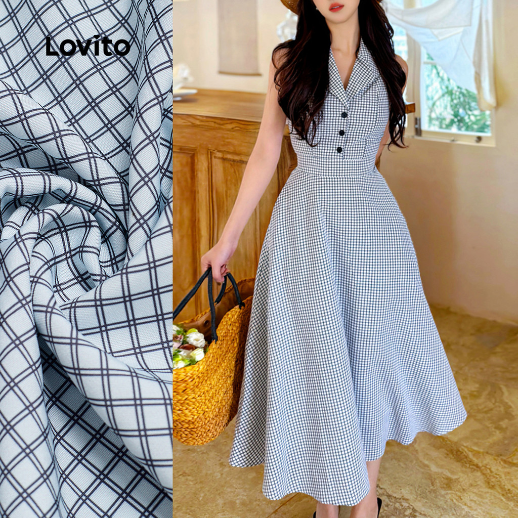 (New) Lovito Vestido Elegante com Botões Na Frente Manga Longa para Primavera/verão para mulheres L143ED082 em Oferta na Shopee