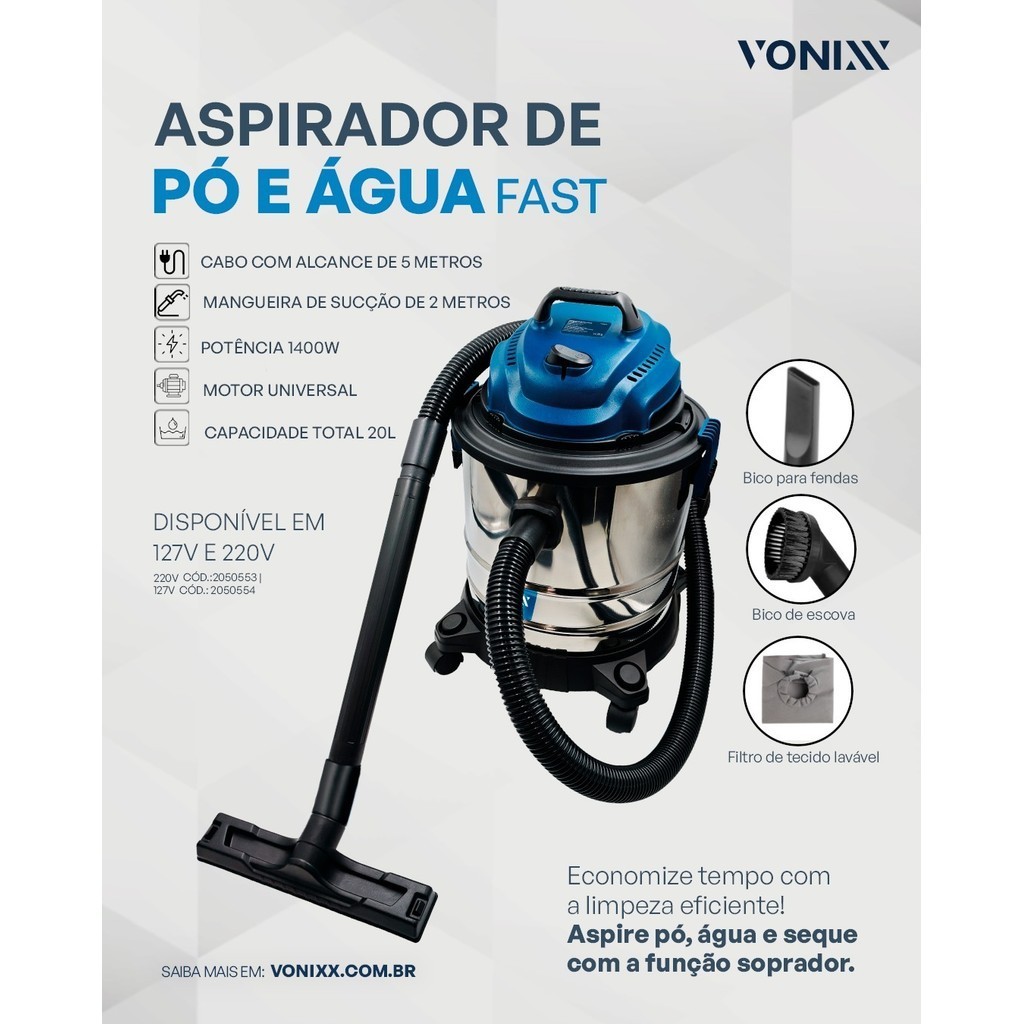 ASPIRADOR VONIXX DE PÓ E ÁGUA FAST 20L 220V