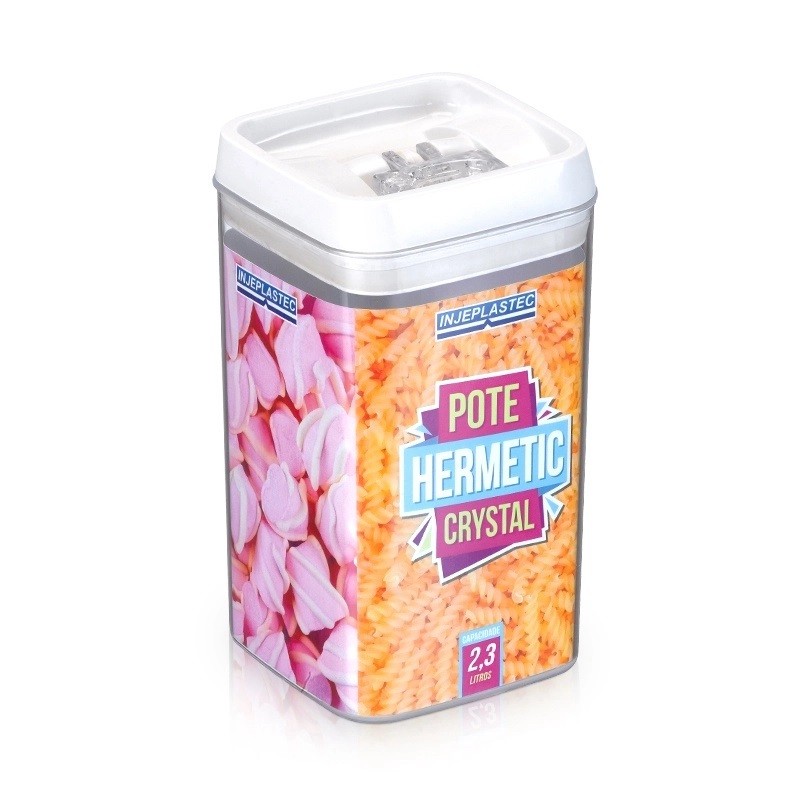 Pote Hermético Cristal Quadrado 2,3 Litros Injeplastec