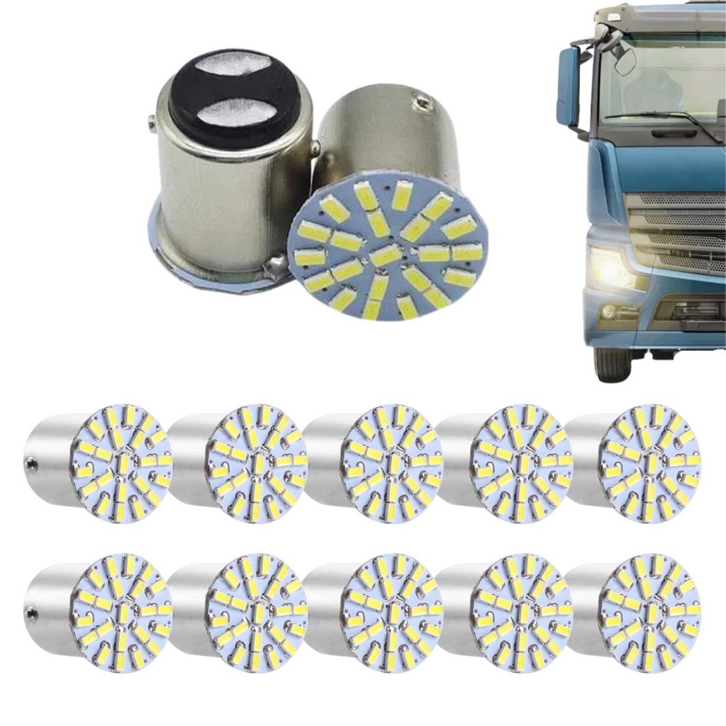 KIT 10 LAMPADA 22 LED BAY15D 2 POLO P21/5W 1157 1034 LARANJA 3014 24V