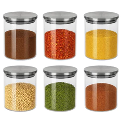 Kit Porta Tempero Vidro Tampa Inox Hermética 6 potes 350ml