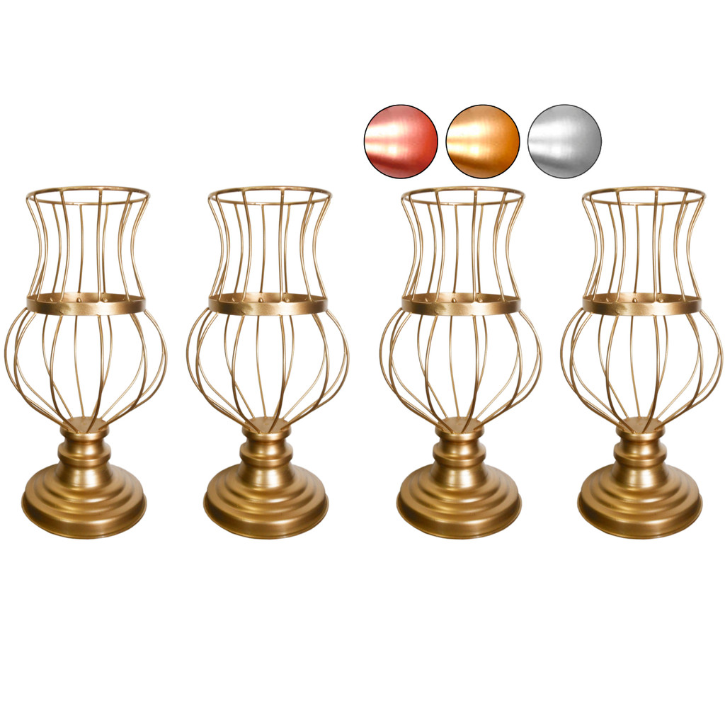 4 Vaso Dourado Armação Jarros Conde Grécia 35cm Para Pedrarias Decoração de Mesa Festa
