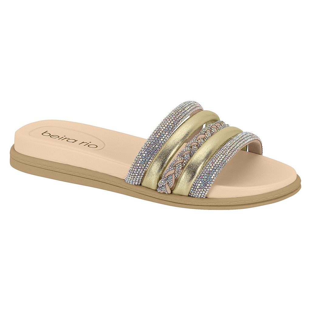 Sandália Feminina Chinelo Papete Tiras Brilhante Strass Leve Moderna Confortável Beira Rio Original