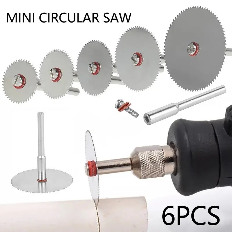 6 Pçs/Set Mini Conjunto De Lâmina De Serra Circular Com Mandril De 2.35mm Disco De Corte De Metal De Fatia De Aço Inoxid