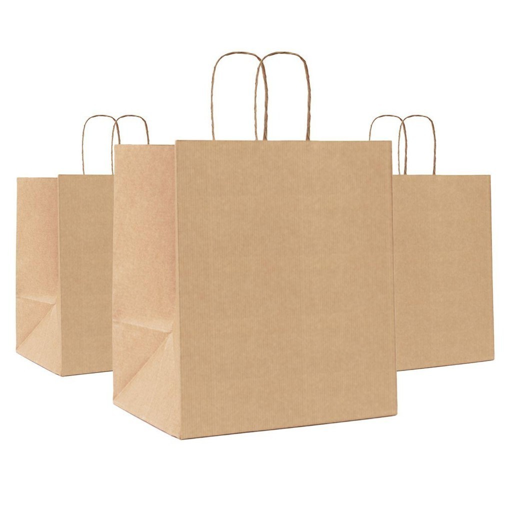Kit com 10Un de Sacolas de Papel Kraft Média Fundo Largo Biodegradável e Reciclável 26x23,5x17cm em Oferta na Shopee