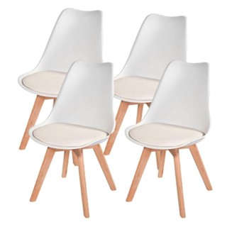 Kit 4 Cadeiras Charles Eames Leda Design Wood Estofada Base Madeira - Branca em Oferta na Shopee
