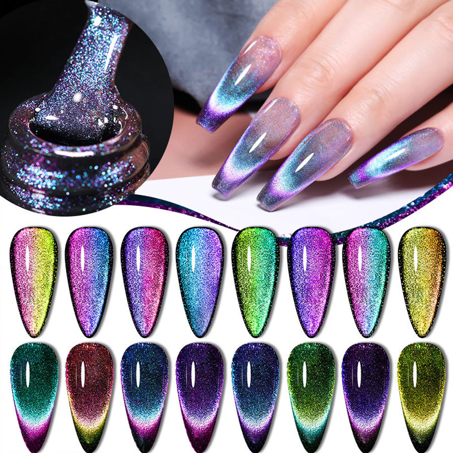 Gel Magnético De Unhas Rainbow Cat , Holográfico Glitter Eye Polidor Neon Cor Para Todas As Estações