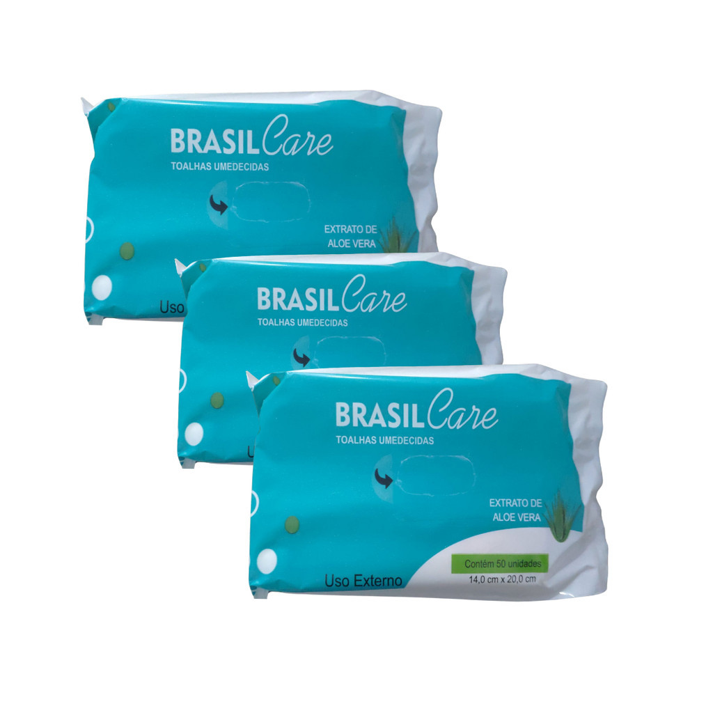 Kit Toalha Umedecida com 3 pacotes de 50 unidades
