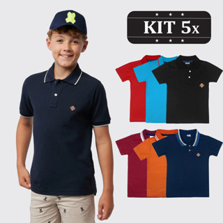 Kit 5 Camisas Polo Infantil Básica Algodão Camiseta Meninos em Oferta na Shopee