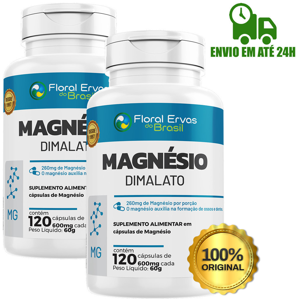 Kit 2x Magnésio Dimalato 600mg Floral Ervas - Total 240 Caps