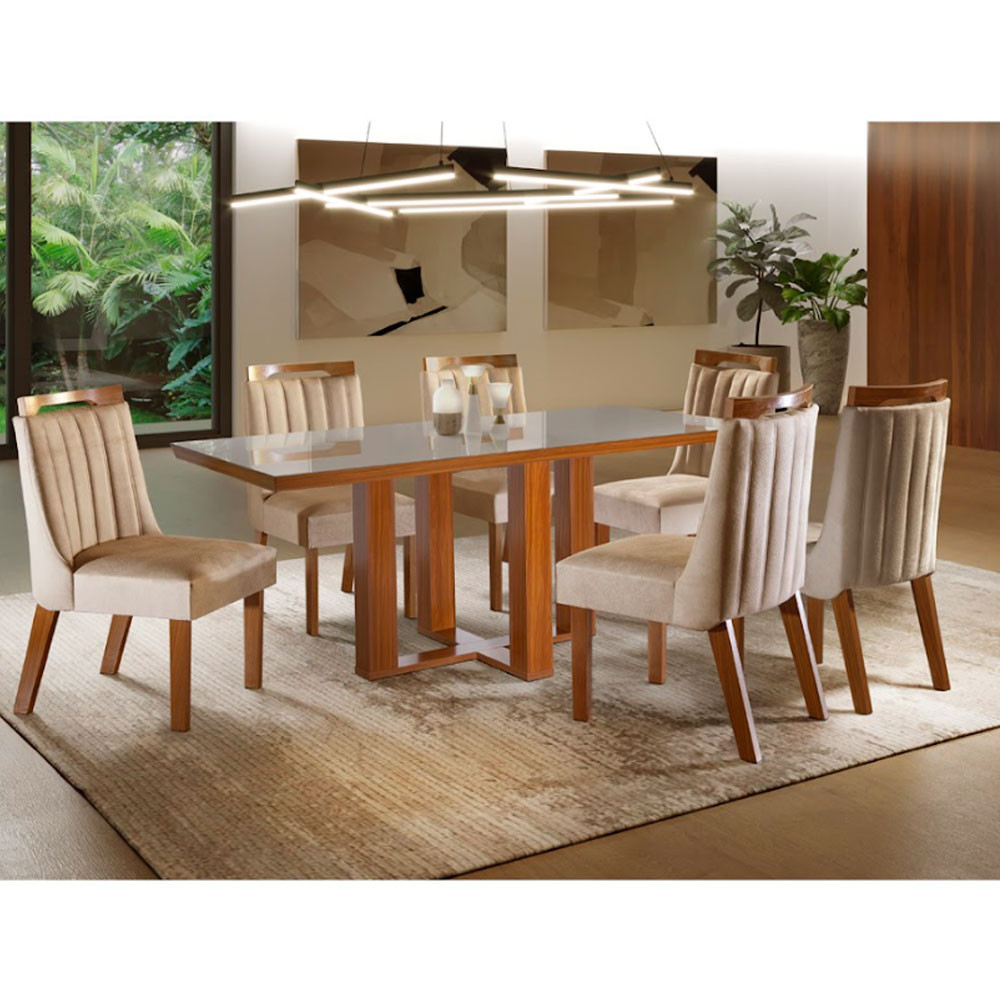 Conjunto Sala de Jantar Lottus Mesa Tampo MDF e Vidro com 6 Cadeiras ShopKasa