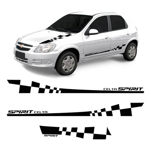 Kit Adesivo Faixa Lateral Capô Chevrolet Celta Spirit Preto em Oferta na Shopee