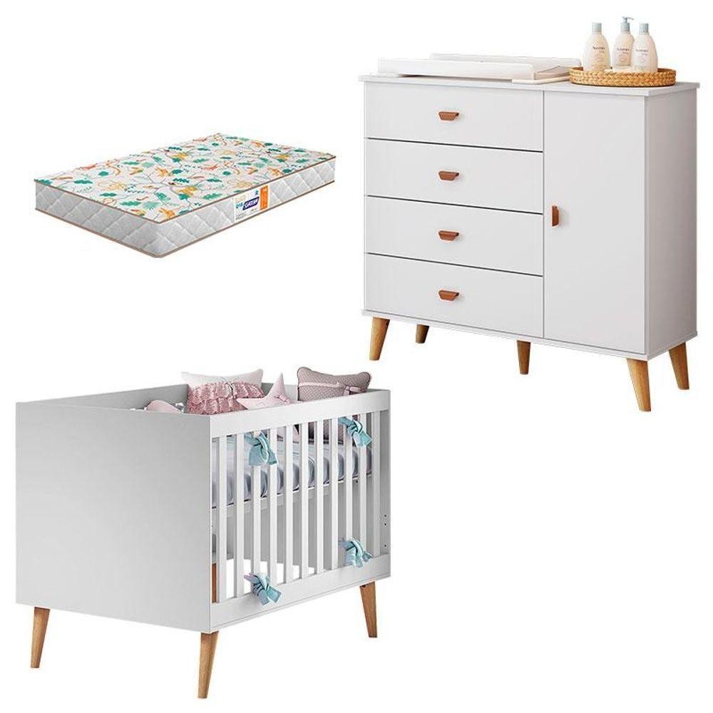 Berço Americano Ludmila Com Cômoda Infantil Duda Branco Acetinado Bétula E Colchão Gazin - Carolina em Oferta na Shopee