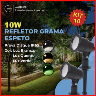 Kit 10 Luminária Espeto Jardim LED 10W | Luz de Gramado | À Prova D'àgua Avançada | Luz Branco Frio 6500K (Branco) | Branco Quente 3500K (Amarela) | Verde em Oferta na Shopee