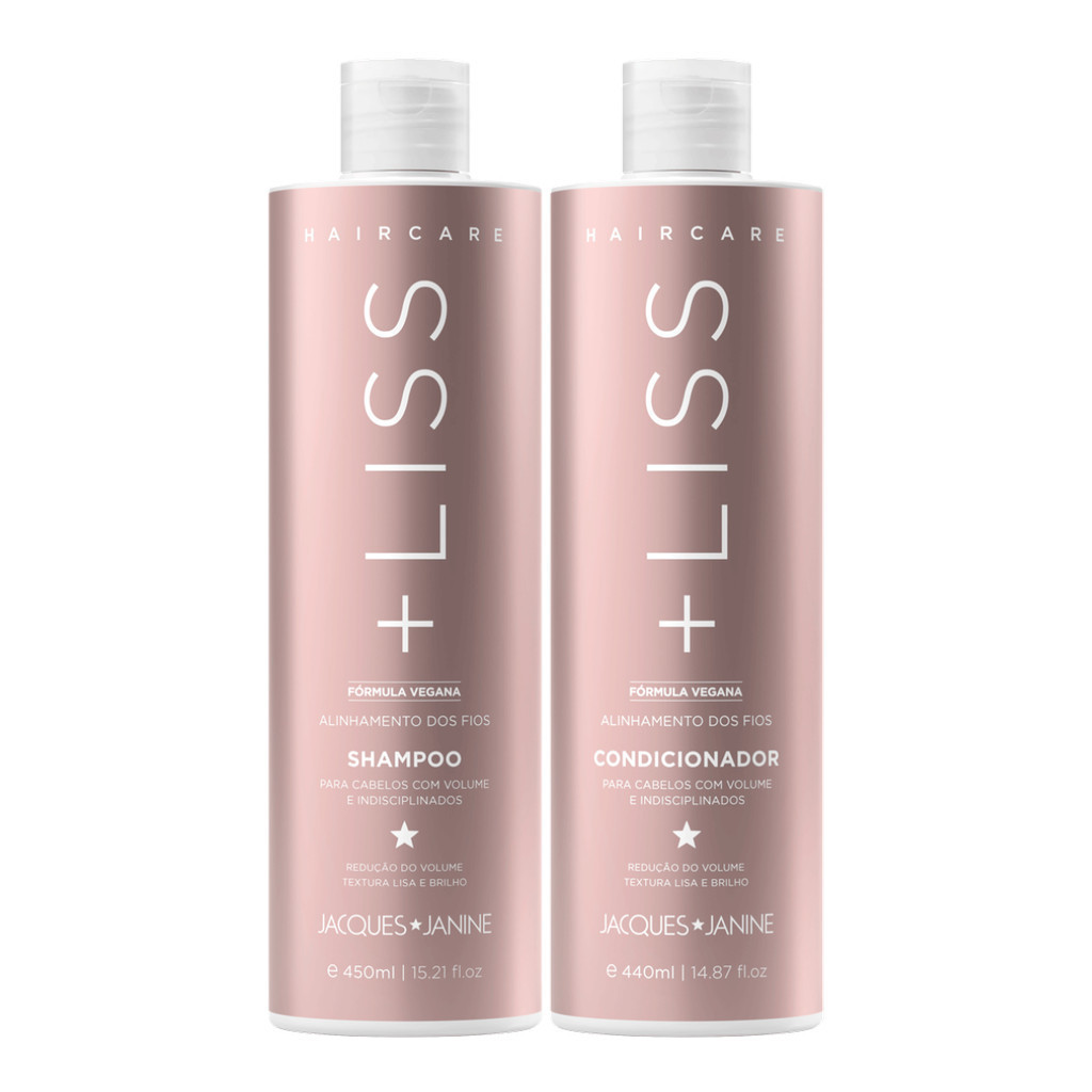 Kit Hair Care Liss Jacques Janine Shampoo Sem Sal 450ml + Condicionador Leave-in 440ml Liso Reduz Volume Brilho - Beauty