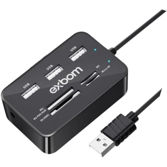 HUB 7 em 1 com 3 Portas USB 2.0 e Leitor de Cartão de Memória - Entradas MS/MS PRO DUO/SD/MMC/MICRO SD / M2 - BTZ