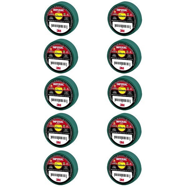 Kit 10 Fita Isolante 3M Imperial 18MM X 10M Verde - Home & Living