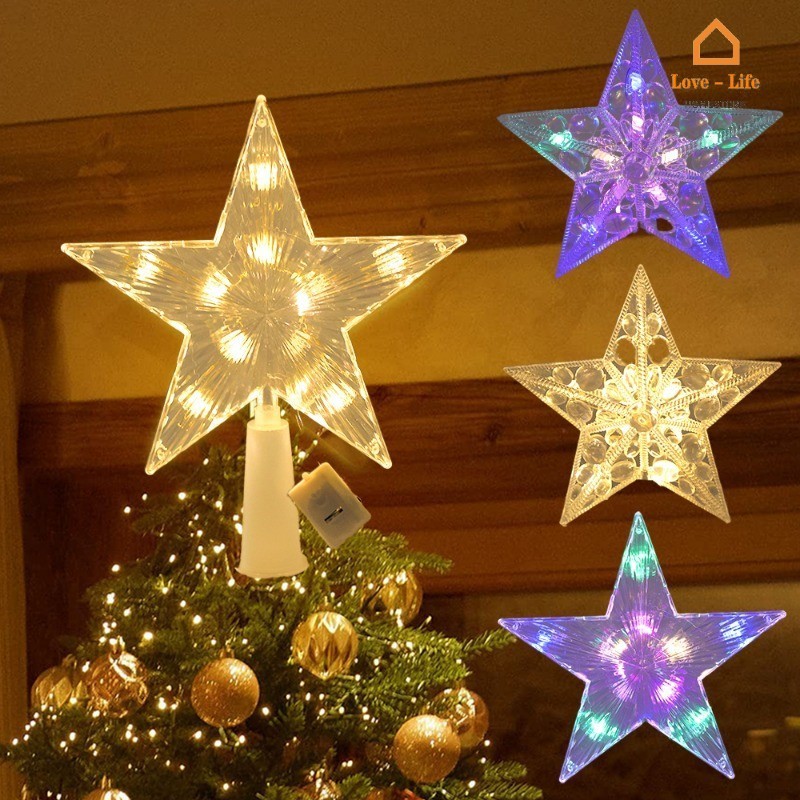 LED Árvore De Natal Star Topper-Pentagrama De Luz Fada Alimentado Por Bateria-Lâmpada Notu...