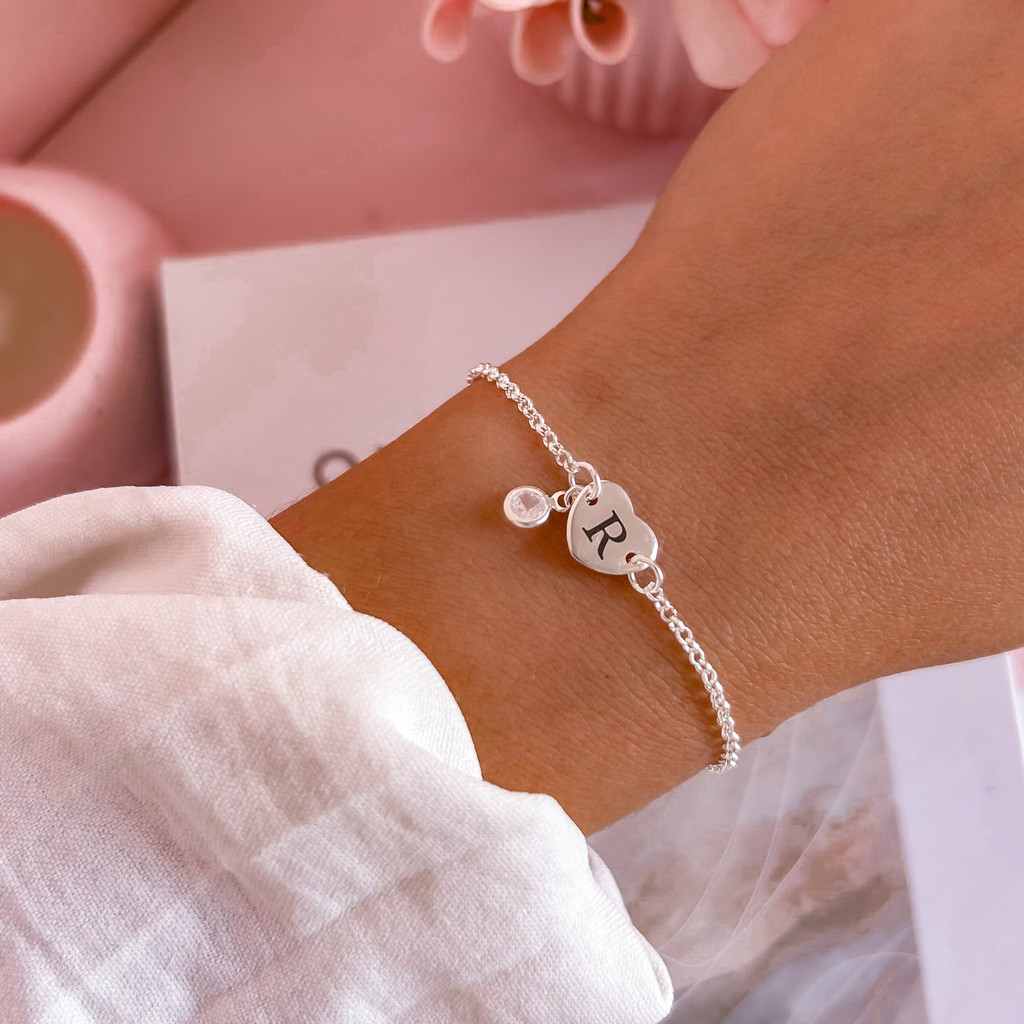 Pulseira Coração Inicial Cristal Banhado a Prata PL290