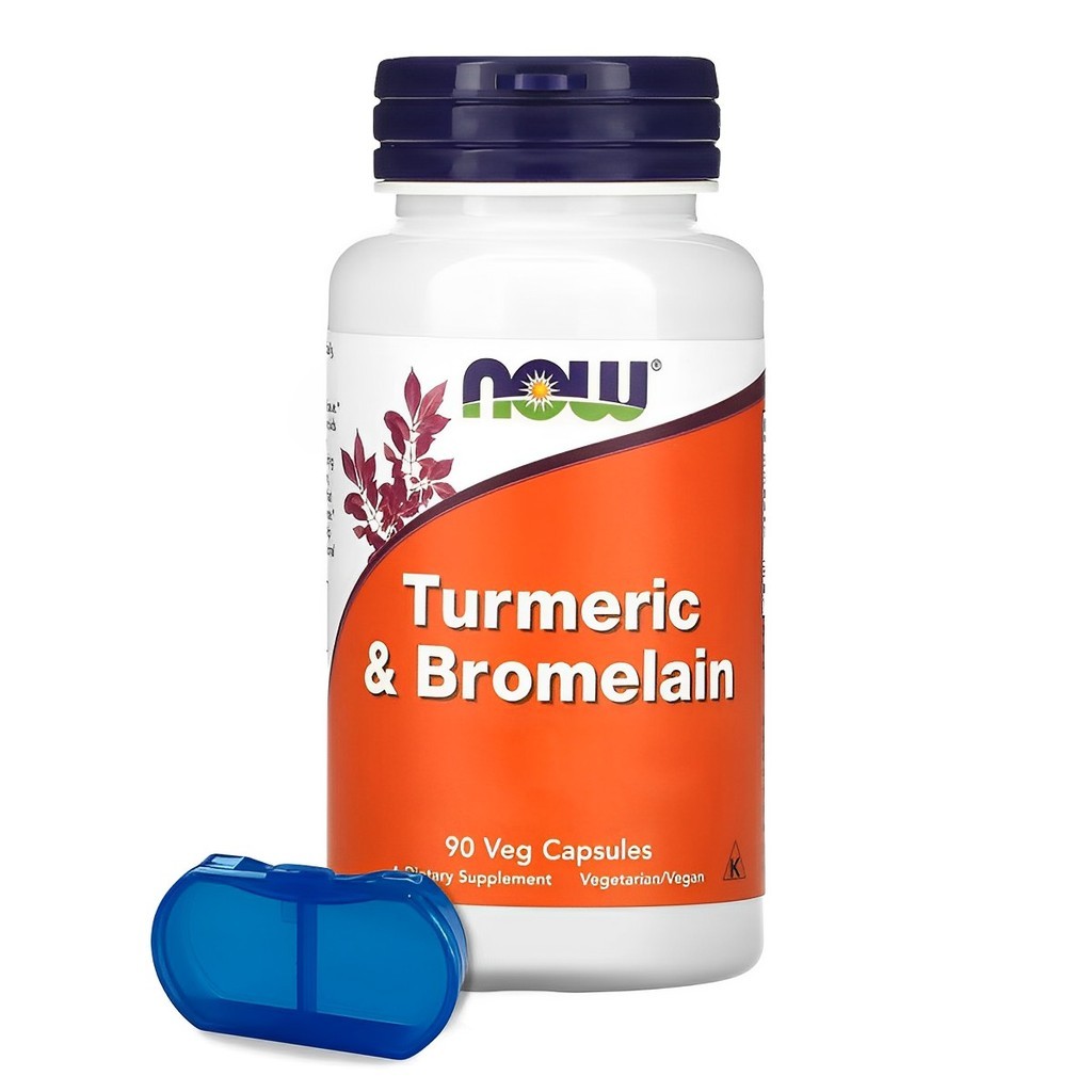 Cúrcuma e Bromelaína Now Foods 90 Caps + Porta Cápsulas