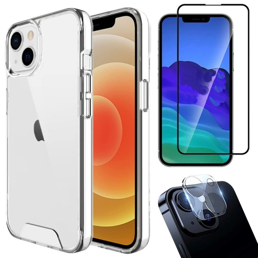 Kit 3em1 Compatível Com iPhone 13 Mini - Capa Clear Space + Película Tela 3D + Película de Câmera