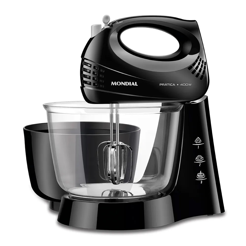 Batedeira Prática Due, Batedores com Aço Cromado, 400W, 220V B-45-B Preta Mondial