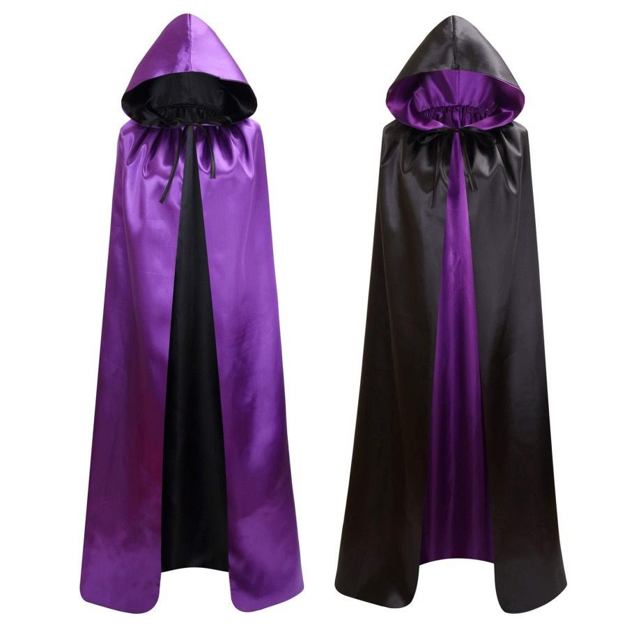 Capa Bruxa Vampira Dupla Face Com Capuz Fantasia Halloween Carnaval(adulto  roxo/preto)