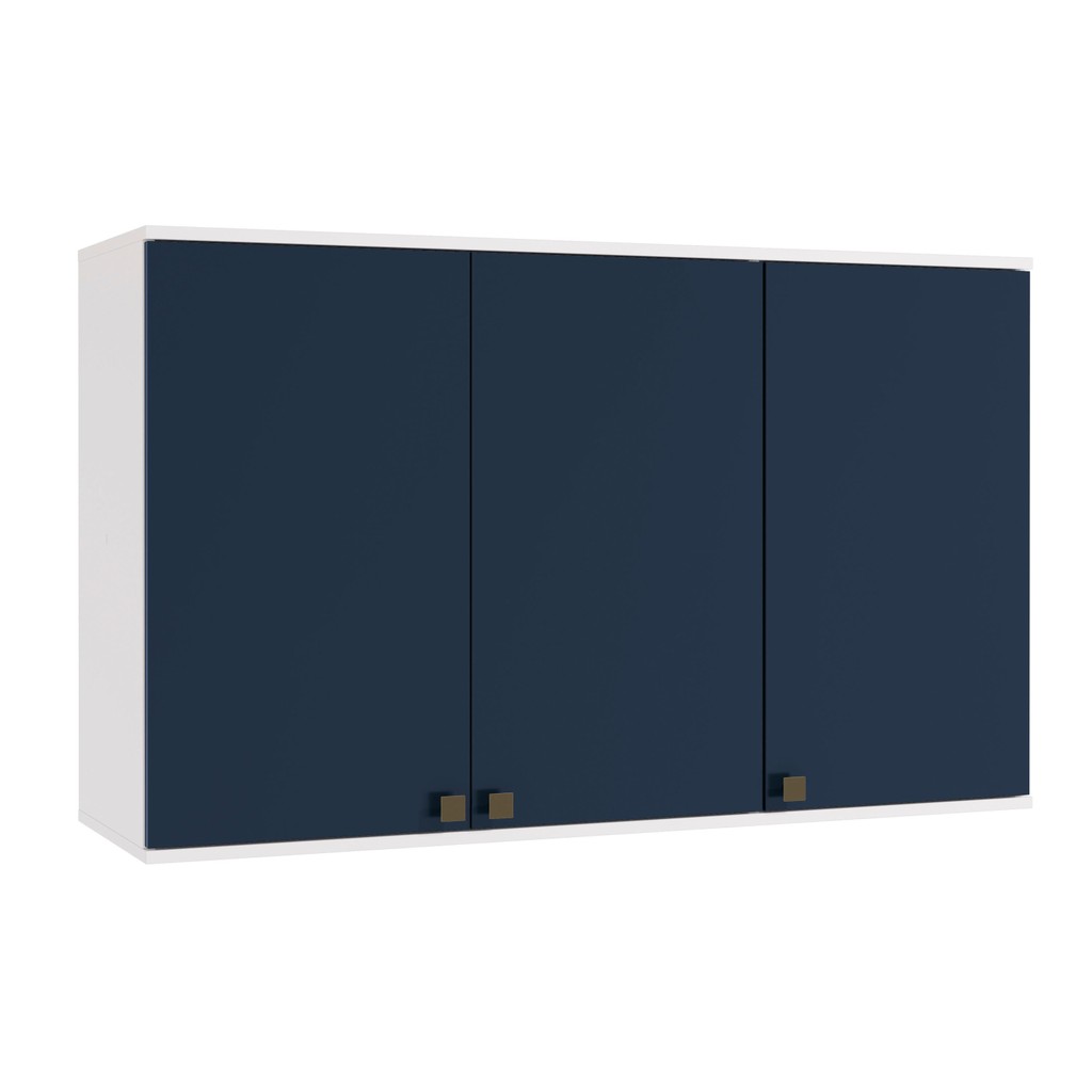 Armário Aéreo Celeste Kappesberg 100% MDF 3 Portas Branco/Azul 120cm em Oferta na Shopee