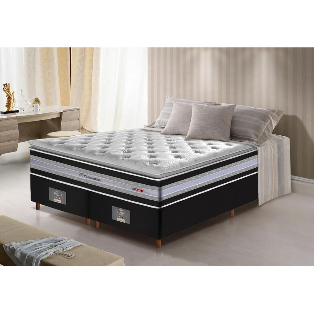 Conjunto Cama Box Queen de Molas Ensacadas D33 com Pillow TOP Cama inBox Select 158x198x71 Preto