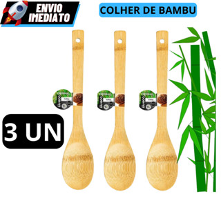 KIT 3 Colher Bambu GRANDE Cabo Longo 100% Bambu 30cm Casa Restaurante Buffet em Oferta na Shopee