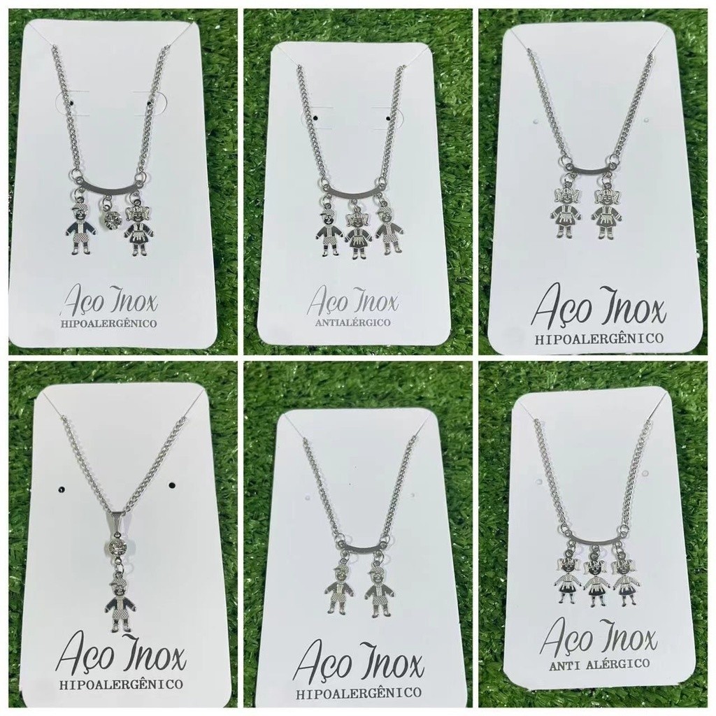 Colar pingente filho filha filhos filhas casal aço inox cirúrgico menino menina Corrente feminina（não fica preto） em Oferta na Shopee