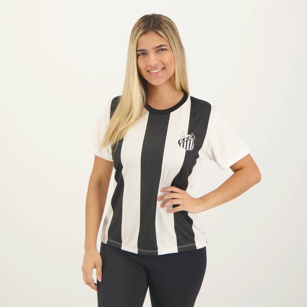 Camisa Santos Prospective Feminina Branca e Preta - Sports & Outdoors