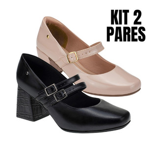 KIT 2 Pares Scapin Feminino Boneca Bico Quadrado Salto Bloco 2861 / 6484 em Oferta na Shopee