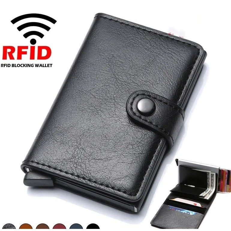 Carteira Slim Porta Cartões De Couro Antifurto Fibra De Carbono Masculina Futuro Rfid