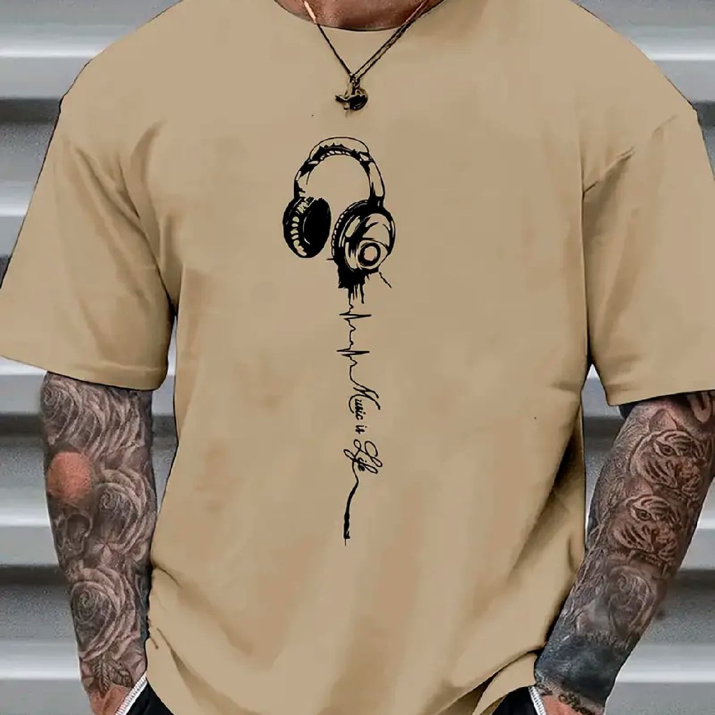 Camisetas Masculinas Com Estampa De Música De Manga Curta, Confortáveis E Casuais, Com Gola Elástica, Roupas Masculinas em Oferta na Shopee
