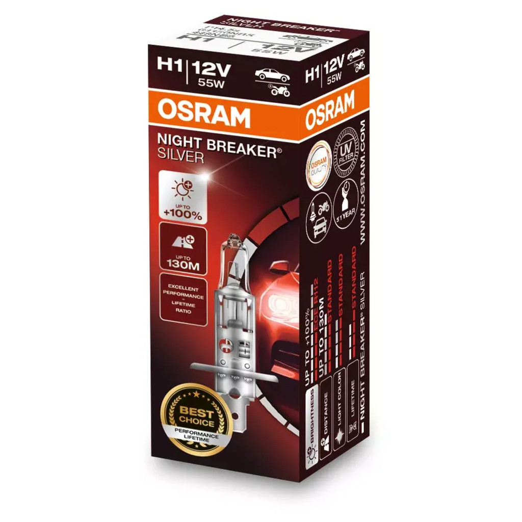 Lâmpada Osram Night Breaker Silver H1 +100% 3200K 12V em Oferta na Shopee