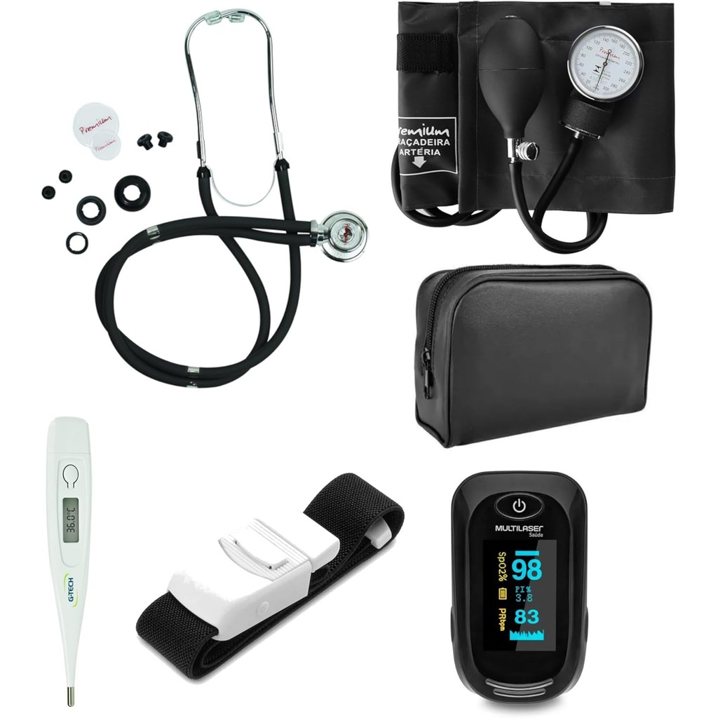Kit Enfermagem Acadêmico Com Estojo Completo Preto - Premium
