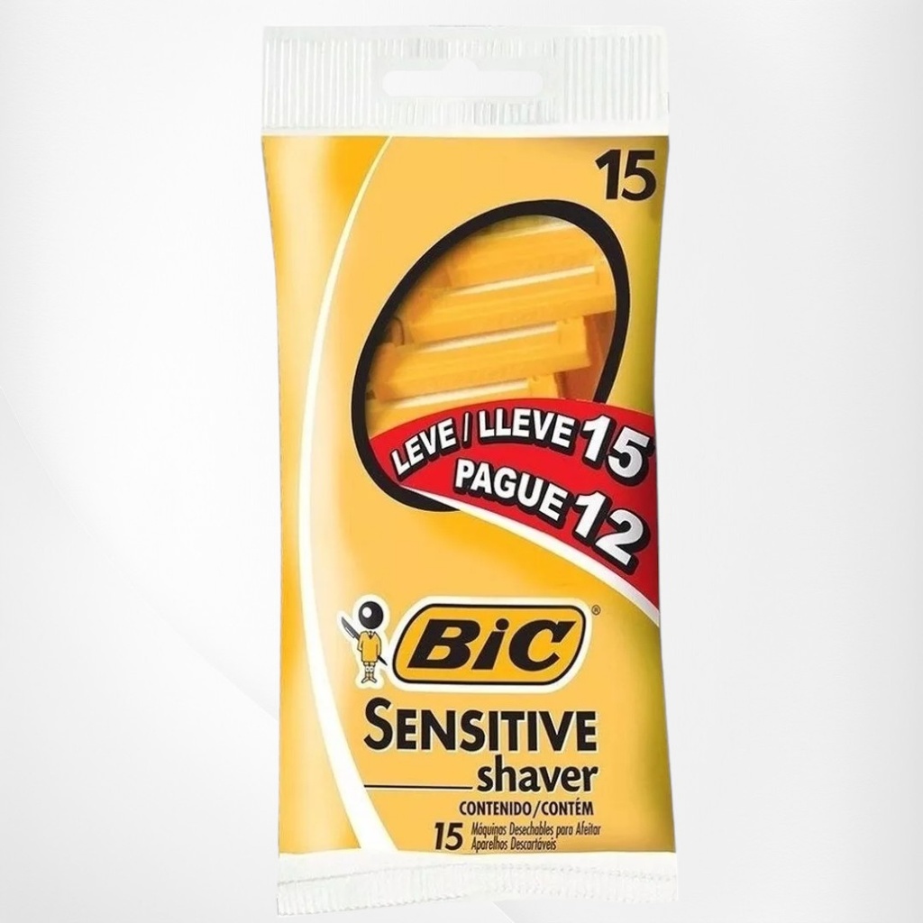 Aparelho De Barbear Prestobarba Sensitive Shaver BIC Original Descartável Kit Leve 15 Pague 12 Unidades Pacote Envio Já