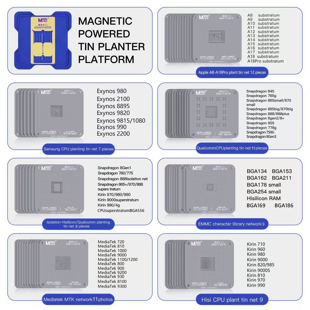 Plataforma De Plantio De Estanho MAant C1 Para iPhone A8-A17 QUALCOMM HS EMMC CPU De Placa-Mãe De Soldagem BGA Conjunto De Ferramentas Stencil em Oferta na Shopee