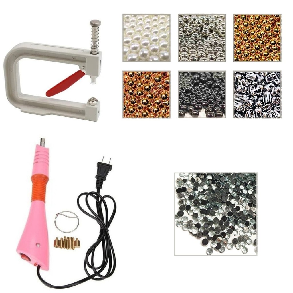 Kit Máquina Aplicadora Com 600 Pérolas 6mm + Caneta Com 1000 Strass Termocolante Cristal em Oferta na Shopee