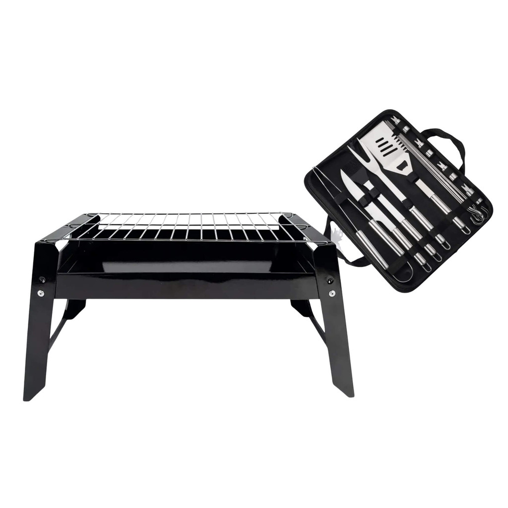 Kit Churrasco Completo Bel – Churrasqueira Portátil Dallas + Kit Inox 16 Peças
