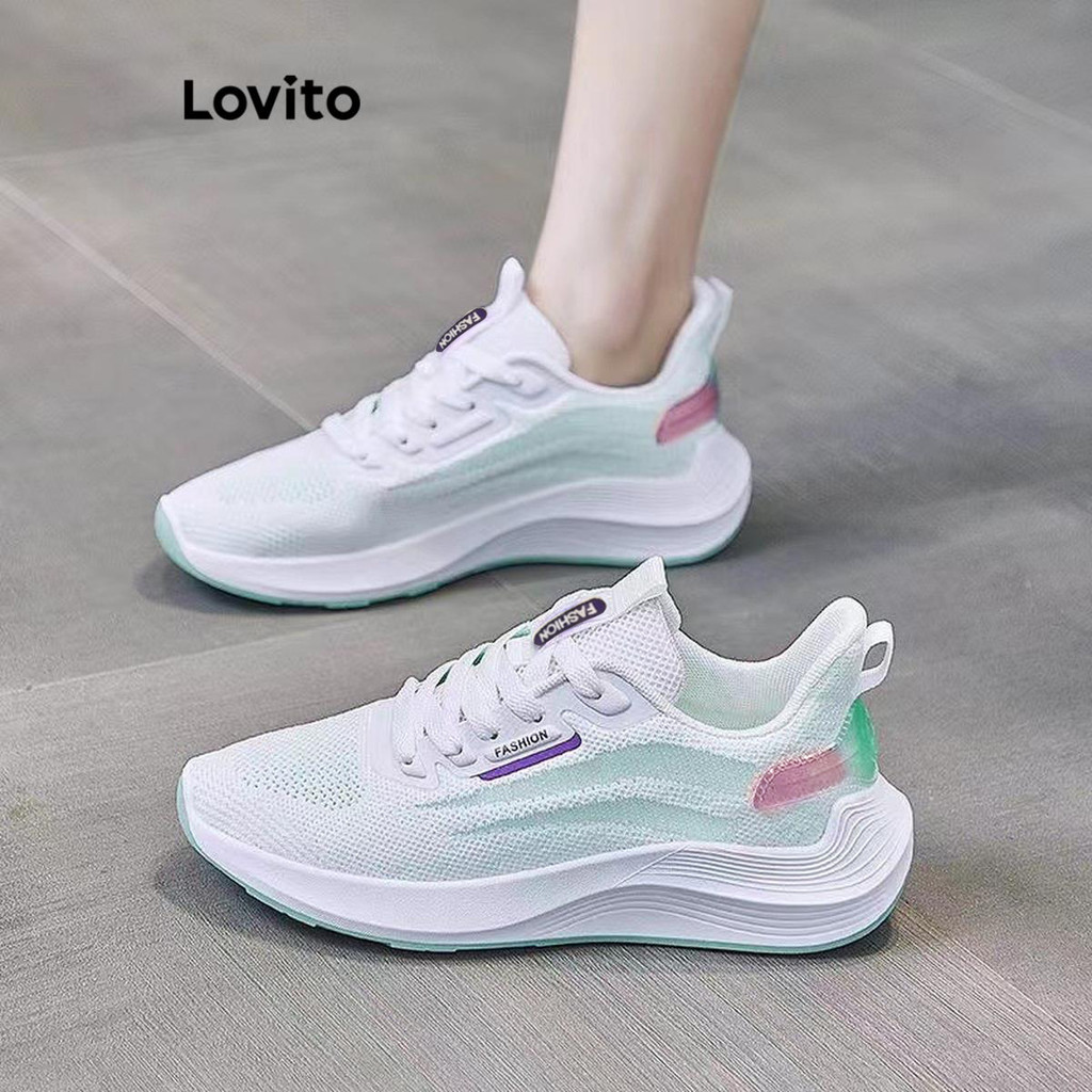 (Trendy) Lovito Esporte simples versão sapatos malha respirável esportes correndo moda tênis para mulher  LFA62057 em Oferta na Shopee