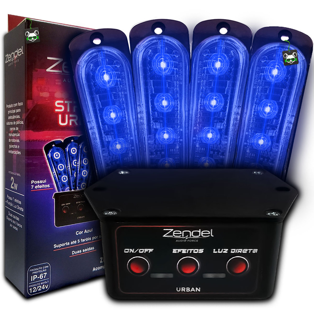 Kit Strobo Automotivo 4 Faróis Azul Urban + Central Zendel em Oferta na Shopee